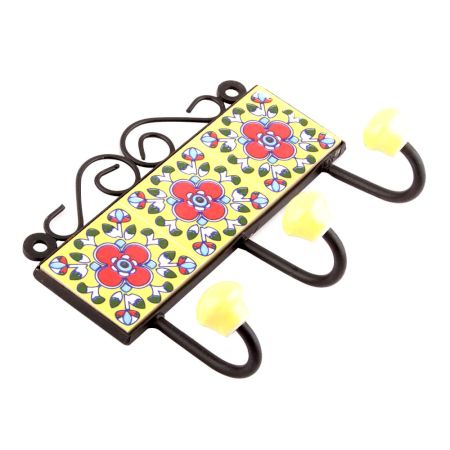 Yellow And Red Floral Tiles Hooks 